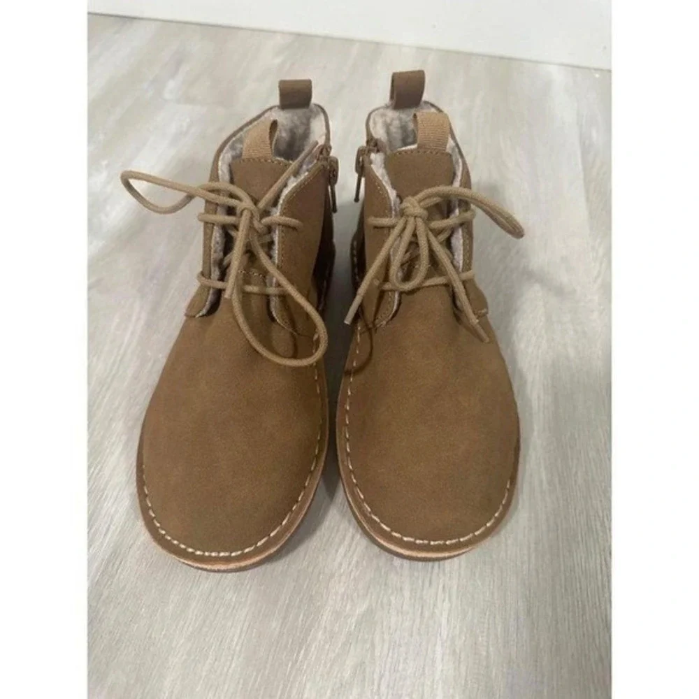 Kids Nolincoln PU Faux Suede Shearling Lined Boots Size 13M Brown Zip‎ Lace Up